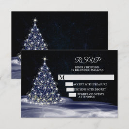Kerstfeest Blauwe Glanzende Boom Winter Navy RSVP Kaartje