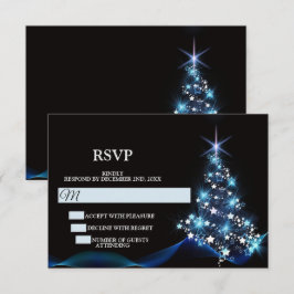 Kerstfeest Blauwe Glanzende Boom Zwarte Elegante RSVP Kaartje