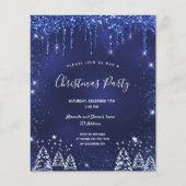 Kerstfeest blauwe glitter uitnodiging (Voorkant)