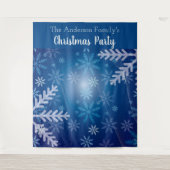 Kerstfeest blauwe sneeuwvlokken foto achtergrond wandkleed (Voorkant)