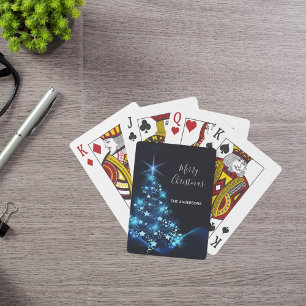 Kerstfeest blauwe zwarte boom modern pokerkaarten