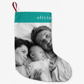 Kerstfeest | Blauwgroen foto Modern Turquoise Kleine Kerstsok (Voorkant)