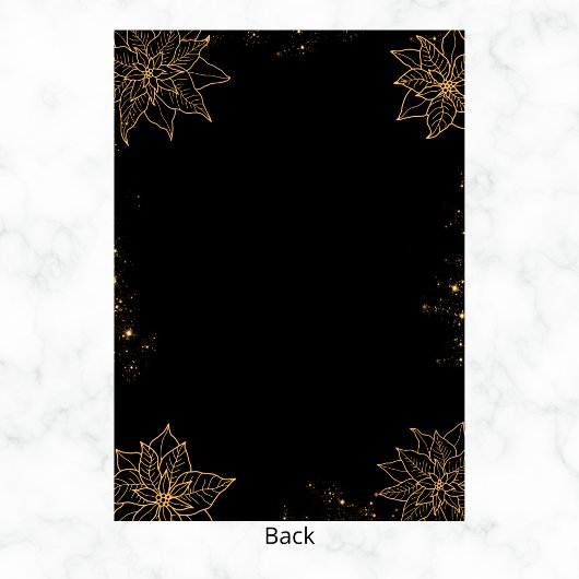 Kerstfeest bloemen en sterren | Zwart en goud Kaart