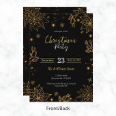 Kerstfeest bloemen en sterren | Zwart en goud Kaart