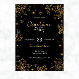 Kerstfeest bloemen en sterren | Zwart en goud Kaart