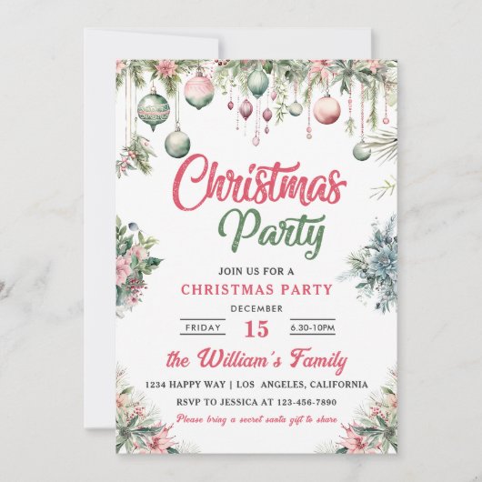 Kerstfeest bloemstuk kaart (Voorkant)