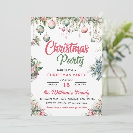 Kerstfeest bloemstuk kaart (Staand voorkant)