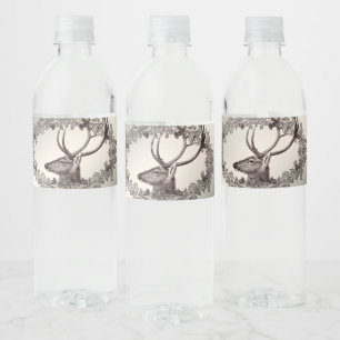 Kerstfeest Bloemstuk Rendier Goud Winter Waterfles Etiket