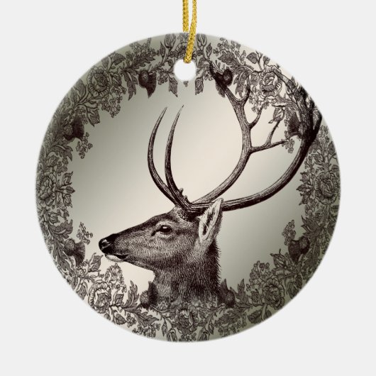 Kerstfeest Bloemstuk Rendier Gouden Winter Keramisch Ornament (Voorkant)