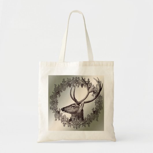 Kerstfeest Bloemstuk Rendier Gouden Winter Tote Bag (Voorkant)