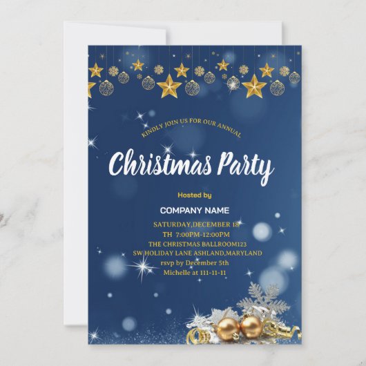 KERSTFEEST Blue en Gouden Kerstdoballs Glitters Kaart (Voorkant)