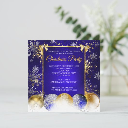 Kerstfeest Blue Gold Bauble Snowflake Kaart (Staand voorkant)