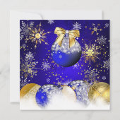 Kerstfeest Blue Gold Bauble Snowflake Kaart (Achterkant)