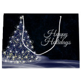Kerstfeest Blue Shiny Boom Winter Navy Rustic Groot Cadeauzakje (Voorkant)