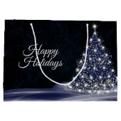 Kerstfeest Blue Shiny Boom Winter Navy Rustic Groot Cadeauzakje (Achterkant)