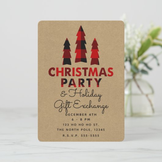 Kerstfeest bomen Plaid Kraft Holiday Exchange Kaart (Staand voorkant)