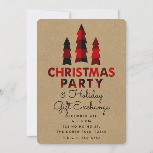 Kerstfeest bomen Plaid Kraft Holiday Exchange Kaart (Voorkant)