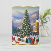 Kerstfeest boom mensen zingen kaart (Staand voorkant)