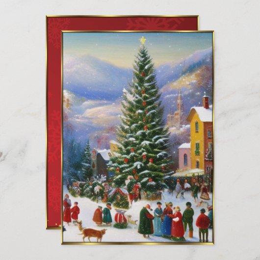 Kerstfeest boom mensen zingen kaart (Voorkant / Achterkant)