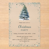 Kerstfeest boom sneeuw groen met de hand getekend acryl uitnodigingen (Voorkant)