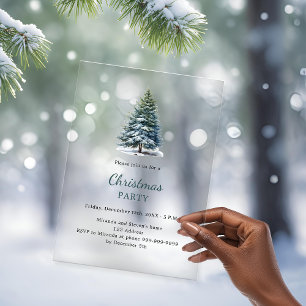 Kerstfeest boom sneeuw handgetekend acryl uitnodigingen