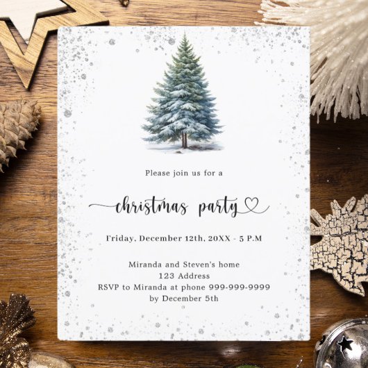 Kerstfeest boom sneeuw handgetekende uitnodiging