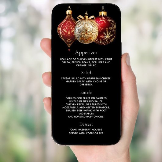 Kerstfeest bordkaartje met zwarte, rode en gouden  kaart