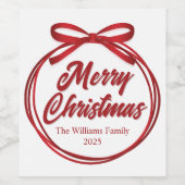 Kerstfeest Borrel Chic Aangepast Rood Schrift Wijn Etiket (Enkel label)