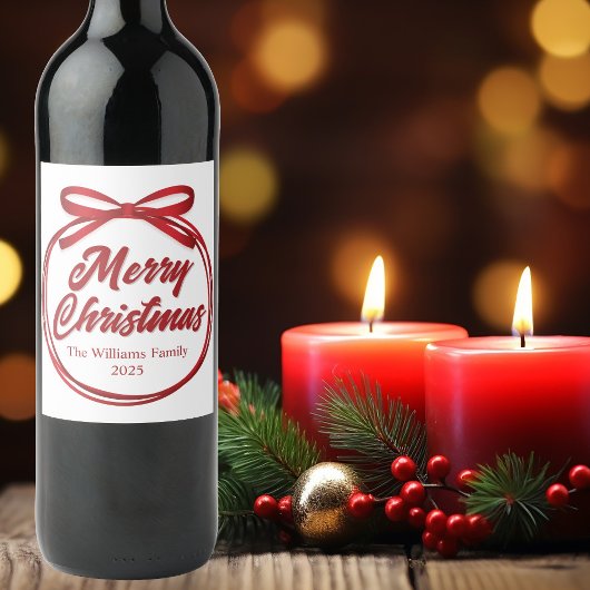 Kerstfeest Borrel Chic Aangepast Rood Schrift Wijn Etiket