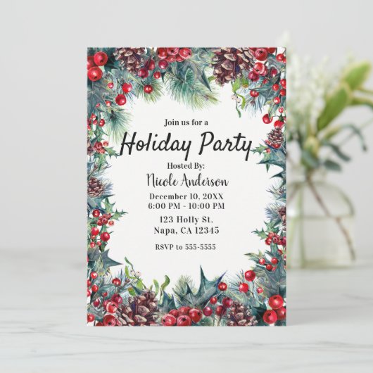 Kerstfeest Borrel Kersthulst & Denneappels Kaart (Staand voorkant)