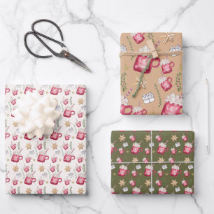 Kerstfeest Borrel Warme Chocolade Waterverf Kunst Inpakpapier Vel