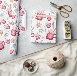 Kerstfeest Borrelhete Cacao Waterverftekening Cadeaupapier