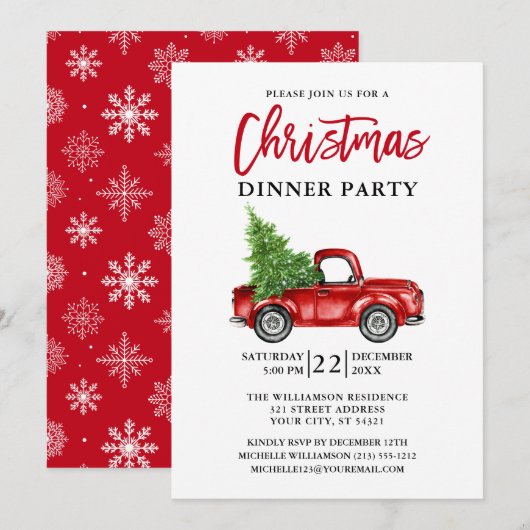 Kerstfeest Borstel Schrift Rode Truck Sneeuwvlokke Kaart (Voorkant / Achterkant)