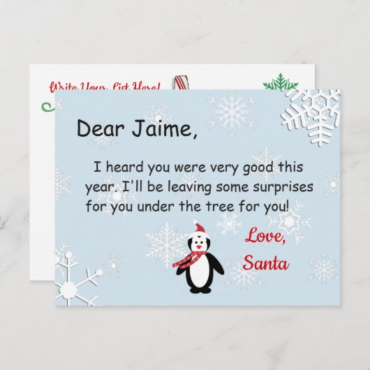 Kerstfeest Briefkaart van de Kerstman naar een kin (Voorkant / Achterkant)