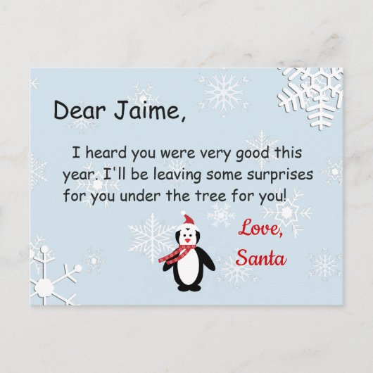 Kerstfeest Briefkaart van de Kerstman naar een kin (Voorkant)