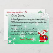 Kerstfeest Briefkaart van de Kerstman naar een kin (Voorkant / Achterkant)