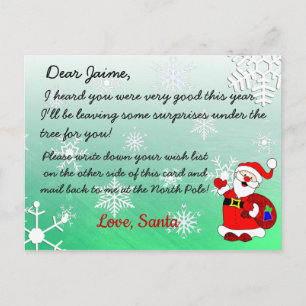 Kerstfeest Briefkaart van de Kerstman naar een kin
