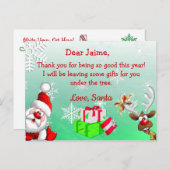 Kerstfeest Briefkaart van de Kerstman naar een kin (Voorkant / Achterkant)