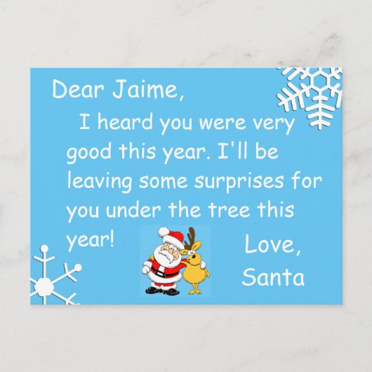 Kerstfeest Briefkaart van de Kerstman naar een kin (Voorkant)