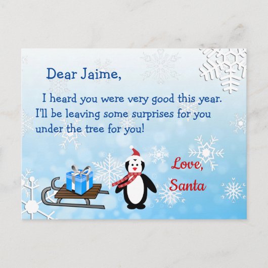 Kerstfeest Briefkaart van de Kerstman naar een kin (Voorkant)