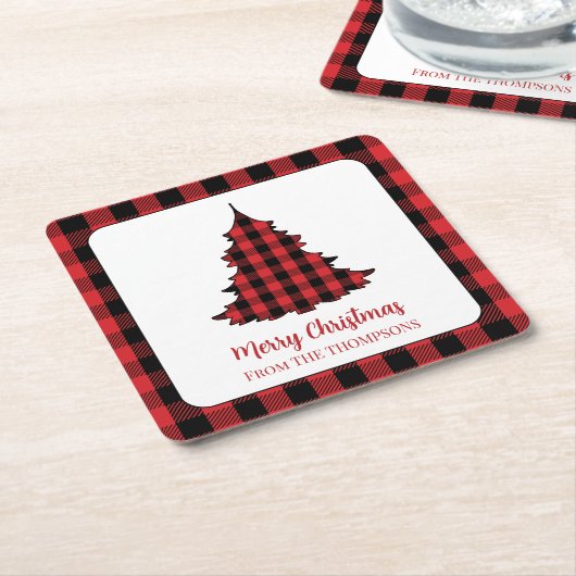 Kerstfeest Buffalo Check Custom Kartonnen Onderzetters (Schuin)