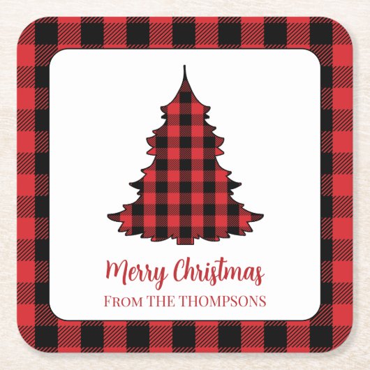 Kerstfeest Buffalo Check Custom Kartonnen Onderzetters (Voorkant)