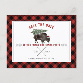 Kerstfeest Buffel rood Plaid Save the Date Feestdagenkaart