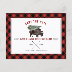 Kerstfeest Buffel rood Plaid Save the Date Feestdagenkaart