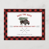 Kerstfeest Buffel rood Plaid Save the Date Feestdagenkaart (Voorkant)
