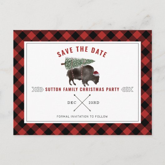 Kerstfeest Buffel rood Plaid Save the Date Feestdagenkaart (Voorkant)