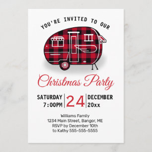 Kerstfeest Camper Red Buffalo Plaid Vakantie Kaart