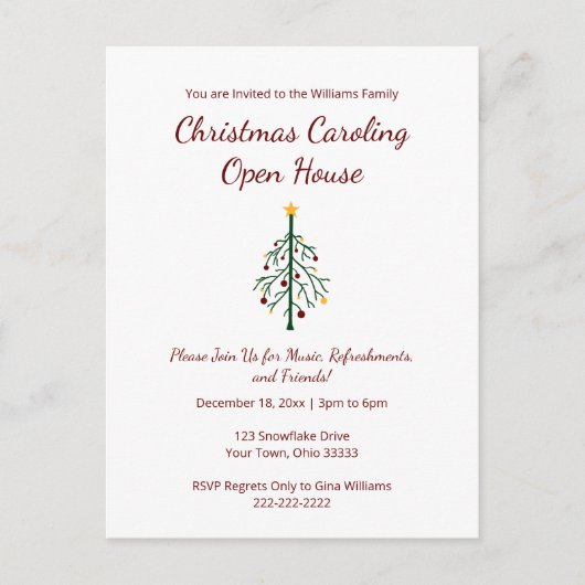 Kerstfeest Caroling Vakantie Retro Tree Uitnodiging Briefkaart (Voorkant)