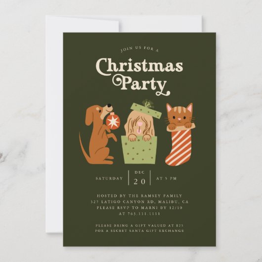 Kerstfeest Cat Dog Green Kaart (Voorkant)