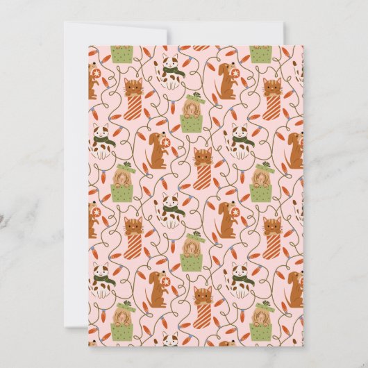 Kerstfeest Cat Dog Pink Kaart (Achterkant)